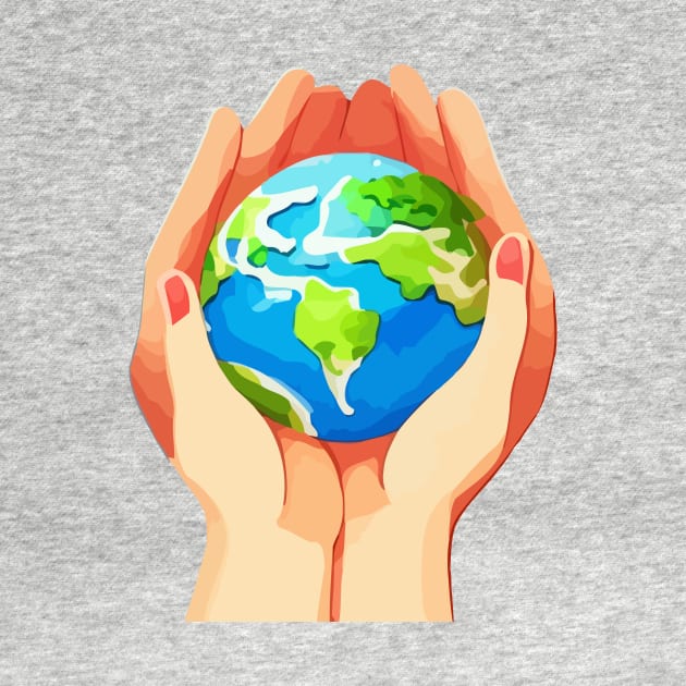 Illustration of hands holding Earth to celebrate Earth Day by amithachapa